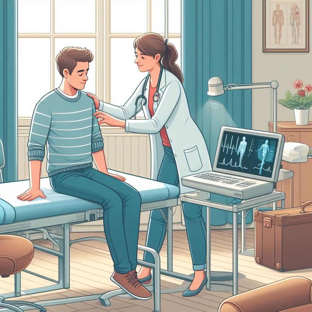 Dessin d'un kiné prenant soin de son patient.